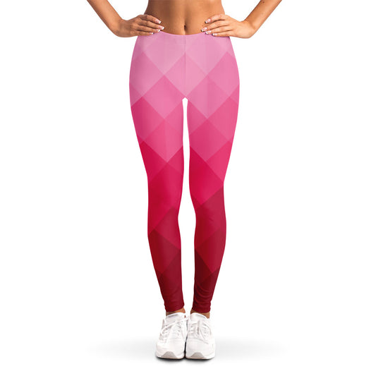 Pink Geometric Square Pattern Print Women's Leggings