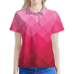 Pink Geometric Square Pattern Print Women's Polo Shirt