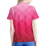 Pink Geometric Square Pattern Print Women's Polo Shirt