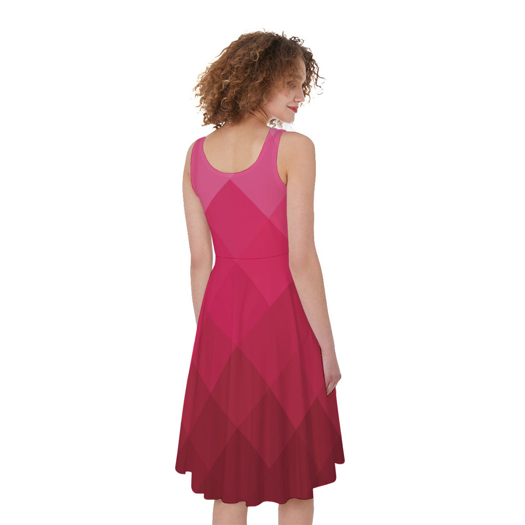 Pink Geometric Square Pattern Print Women's Sleeveless Dress