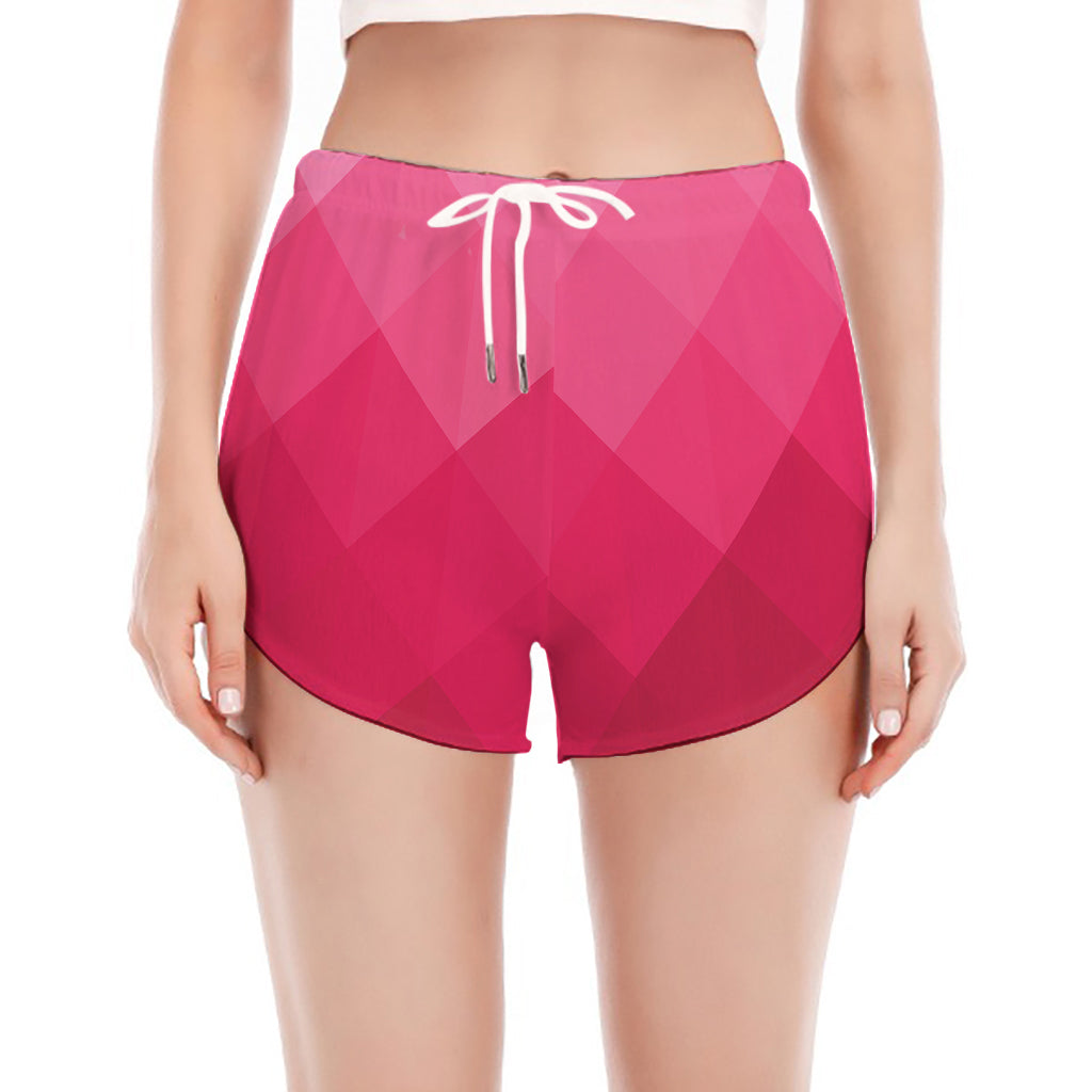 Pink Geometric Square Pattern Print Women's Split Running Shorts