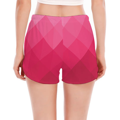 Pink Geometric Square Pattern Print Women's Split Running Shorts