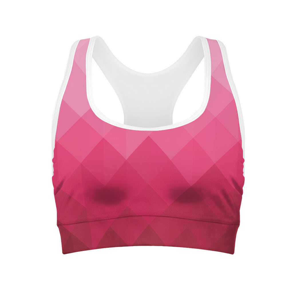 Pink Geometric Square Pattern Print Women's Sports Bra