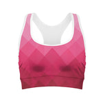 Pink Geometric Square Pattern Print Women's Sports Bra