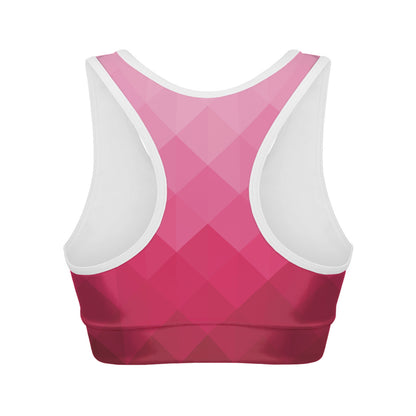 Pink Geometric Square Pattern Print Women's Sports Bra
