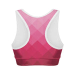 Pink Geometric Square Pattern Print Women's Sports Bra