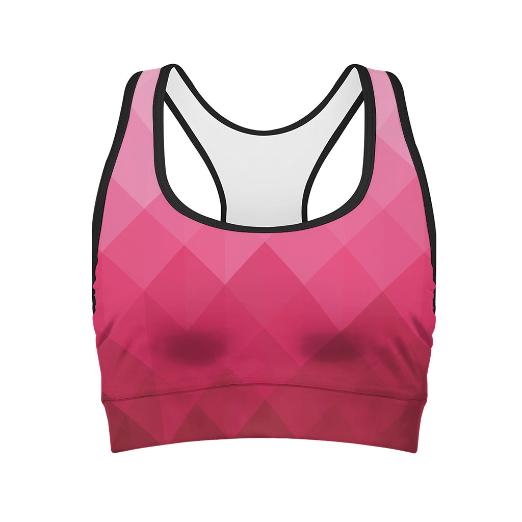 Pink Geometric Square Pattern Print Women's Sports Bra