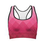 Pink Geometric Square Pattern Print Women's Sports Bra