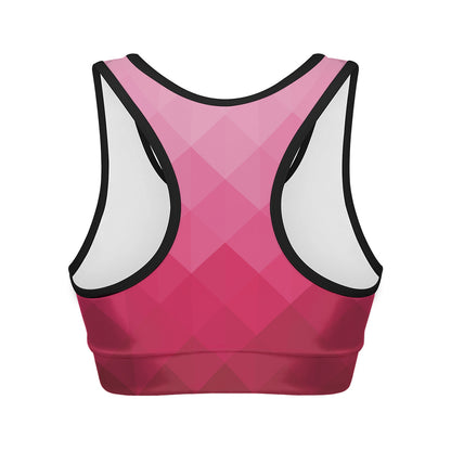 Pink Geometric Square Pattern Print Women's Sports Bra