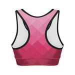 Pink Geometric Square Pattern Print Women's Sports Bra