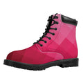 Pink Geometric Square Pattern Print Padded Collar Lace Up Boots