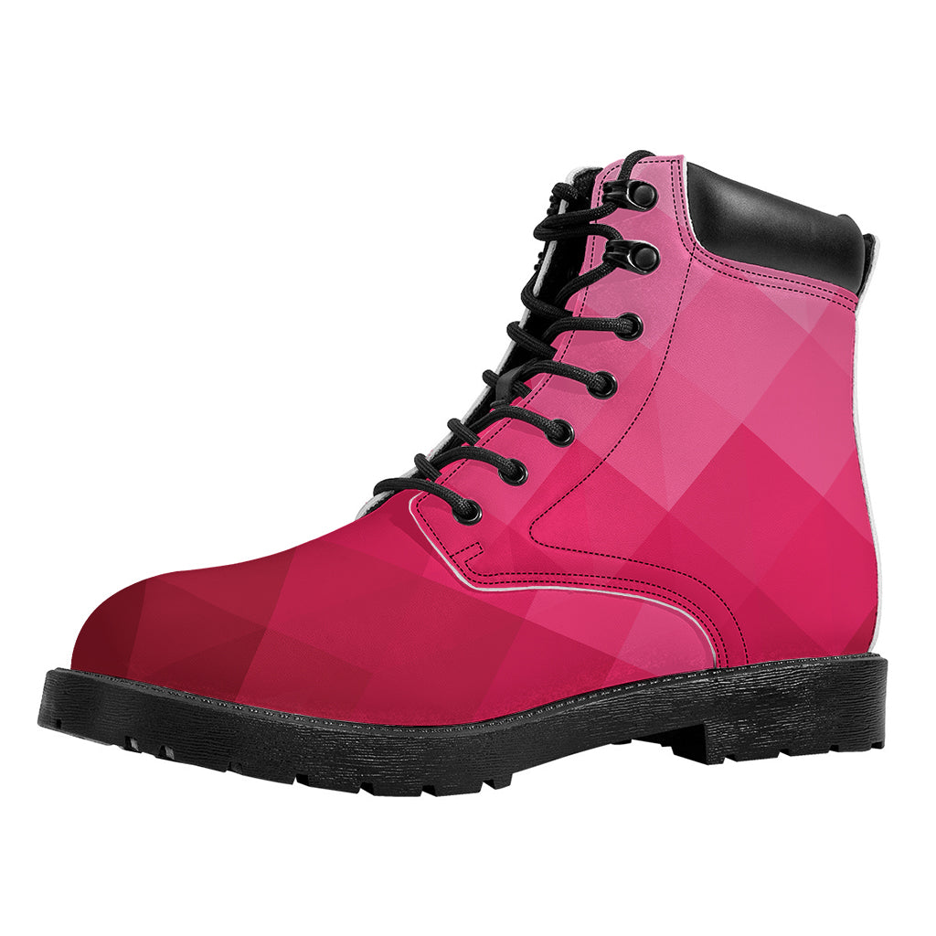Pink Geometric Square Pattern Print Work Boots