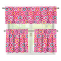Pink Girly Flower Pattern Print 3 Piece Kitchen Curtains