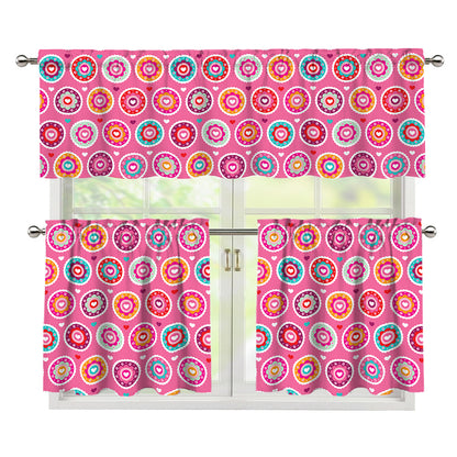 Pink Girly Flower Pattern Print 3 Piece Kitchen Curtains