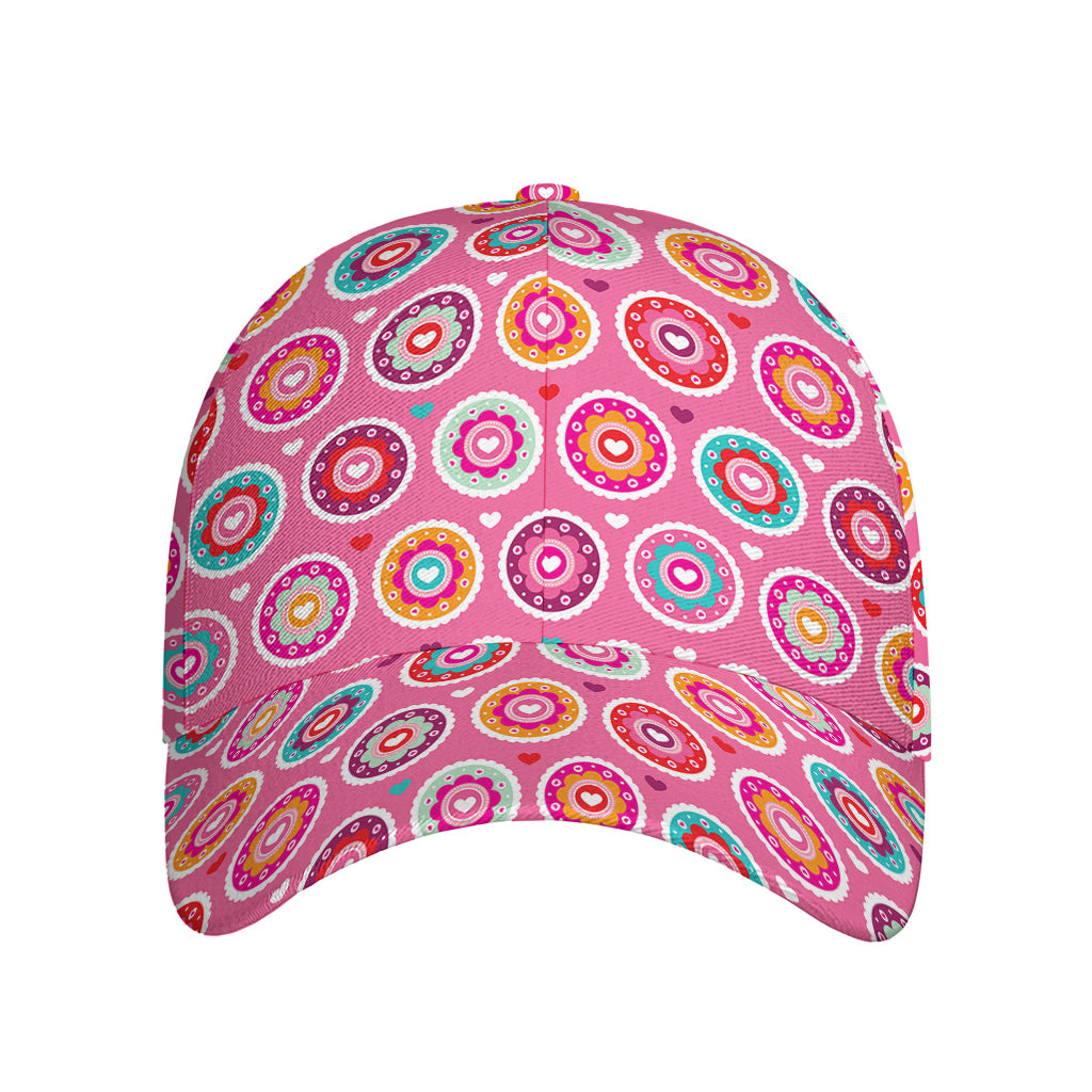 Pink Girly Flower Pattern Print Baseball Cap