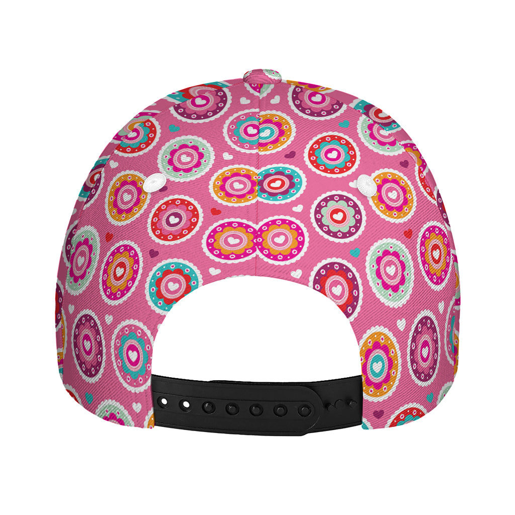 Pink Girly Flower Pattern Print Baseball Cap