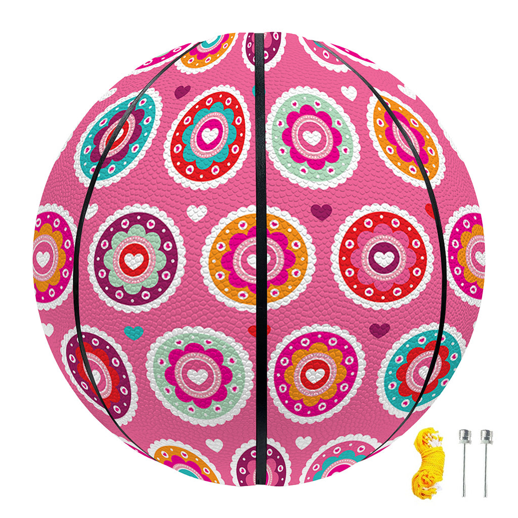 Pink Girly Flower Pattern Print Basketball