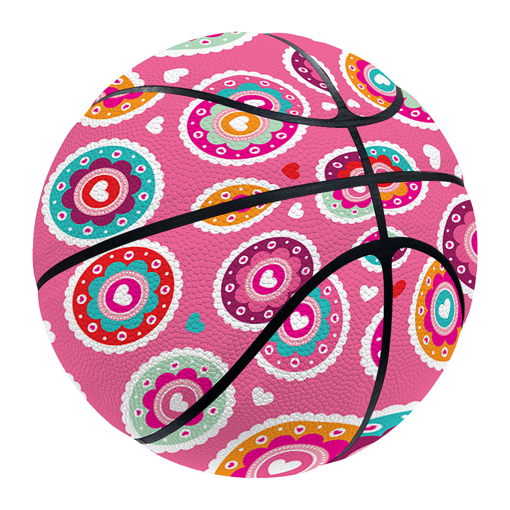 Pink Girly Flower Pattern Print Basketball