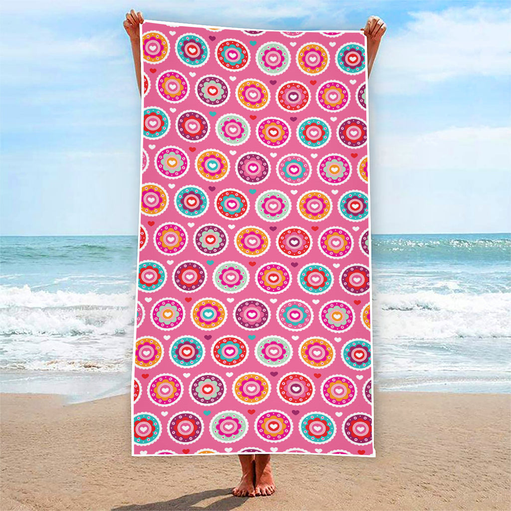 Pink Girly Flower Pattern Print Beach Towel