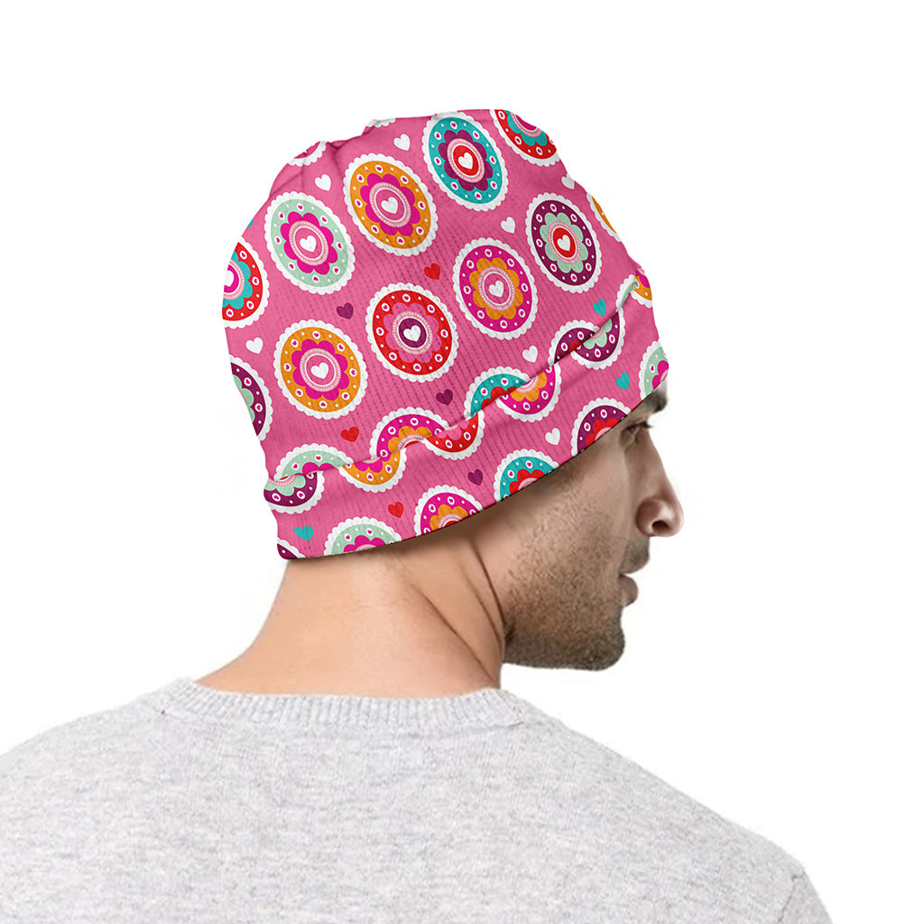 Pink Girly Flower Pattern Print Beanie