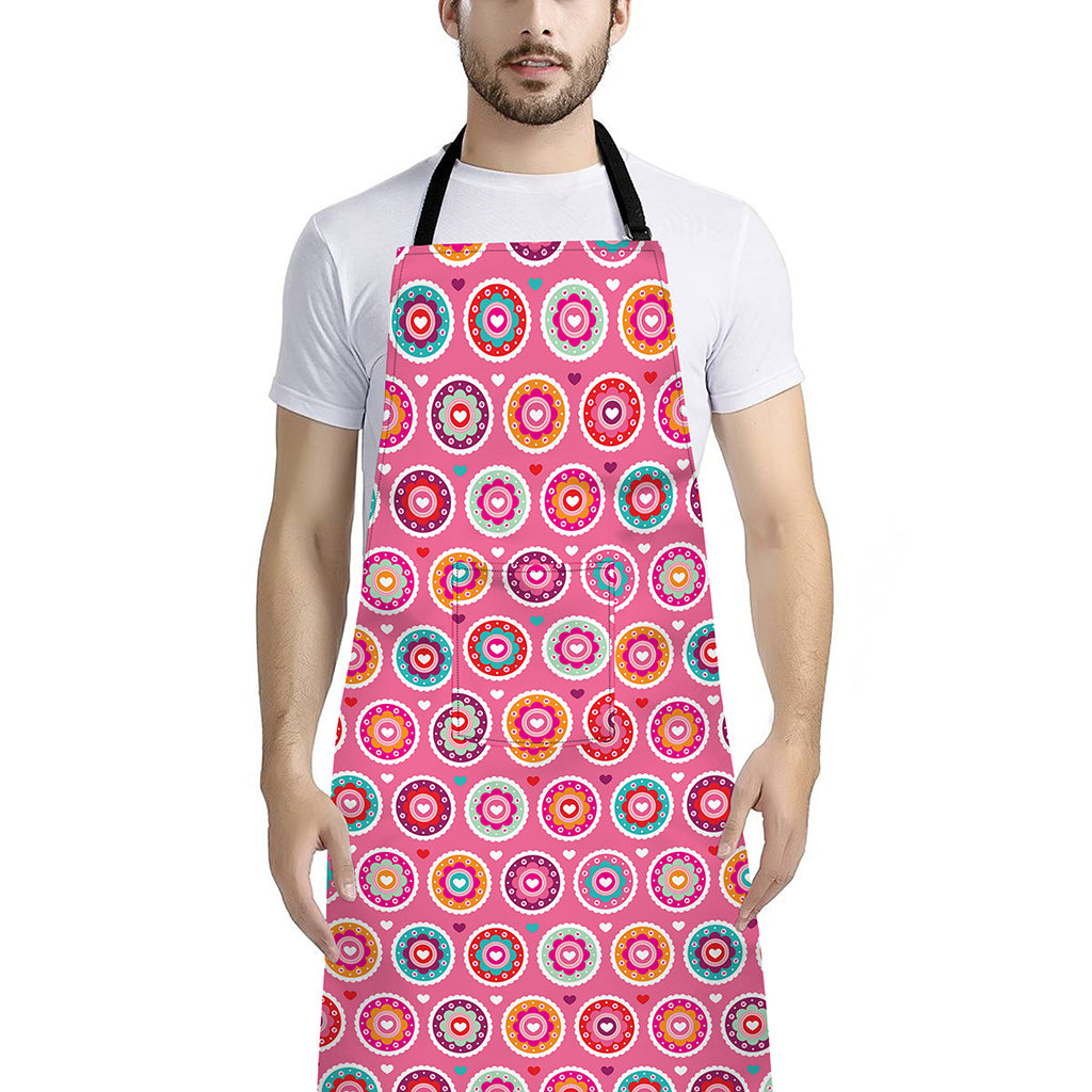 Pink Girly Flower Pattern Print Bib Apron With Pocket