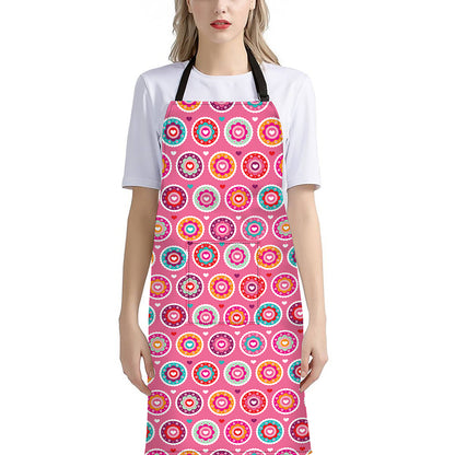Pink Girly Flower Pattern Print Bib Apron With Pocket