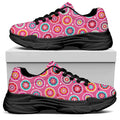 Pink Girly Flower Pattern Print Black Chunky Shoes