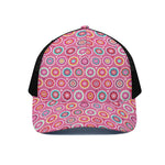 Pink Girly Flower Pattern Print Black Mesh Trucker Cap