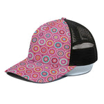 Pink Girly Flower Pattern Print Black Mesh Trucker Cap