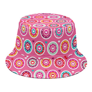 Pink Girly Flower Pattern Print Bucket Hat