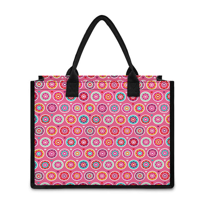 Pink Girly Flower Pattern Print Canvas Tote Bag
