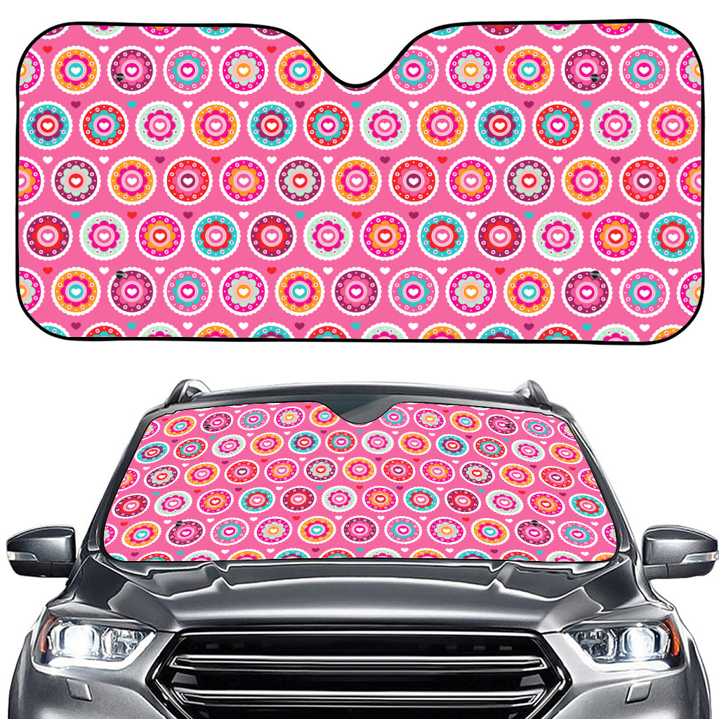 Pink Girly Flower Pattern Print Car Windshield Sun Shade