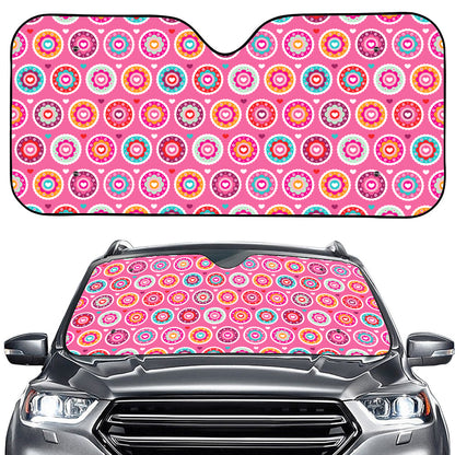Pink Girly Flower Pattern Print Car Windshield Sun Shade