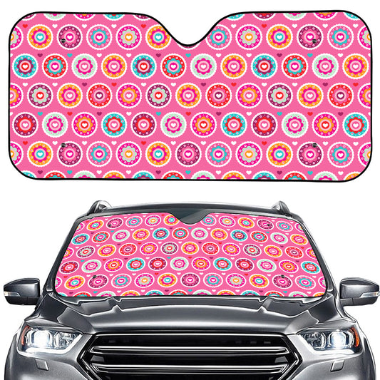 Pink Girly Flower Pattern Print Car Windshield Sun Shade