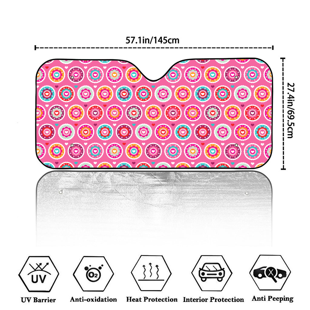 Pink Girly Flower Pattern Print Car Windshield Sun Shade