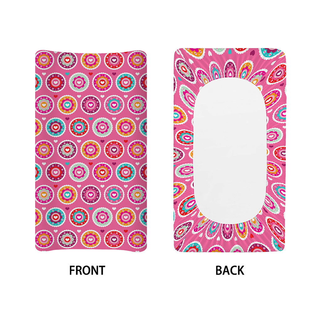 Pink Girly Flower Pattern Print Changing Pad Cover