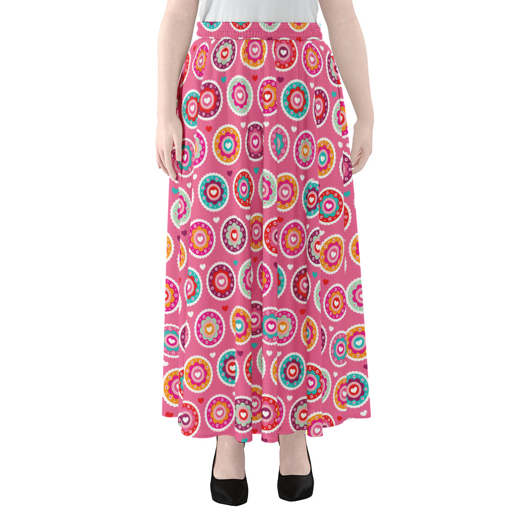 Pink Girly Flower Pattern Print Chiffon Maxi Skirt