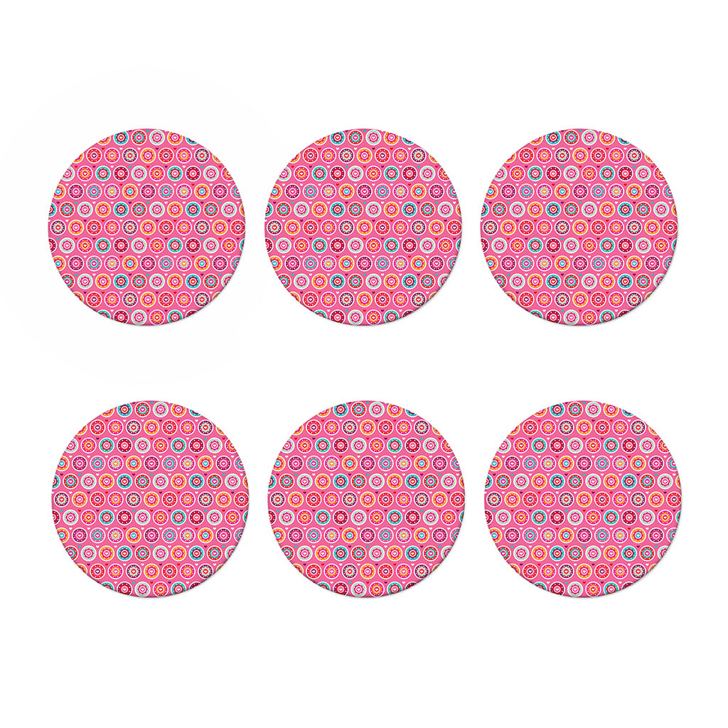 Pink Girly Flower Pattern Print Coaster Set