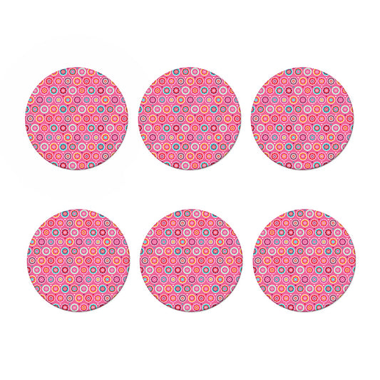 Pink Girly Flower Pattern Print Coaster Set