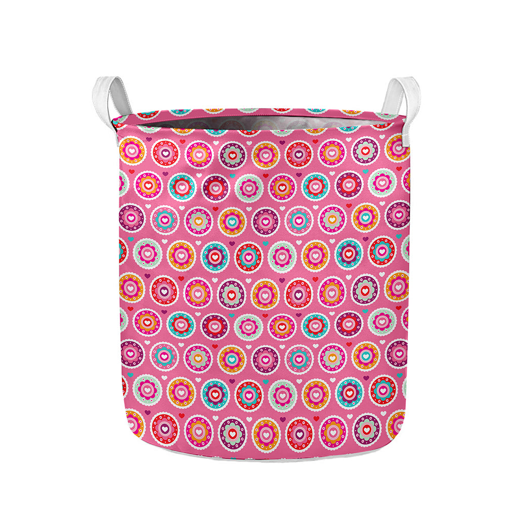 Pink Girly Flower Pattern Print Collapsible Laundry Basket
