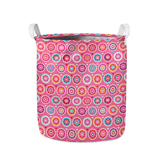 Pink Girly Flower Pattern Print Collapsible Laundry Basket