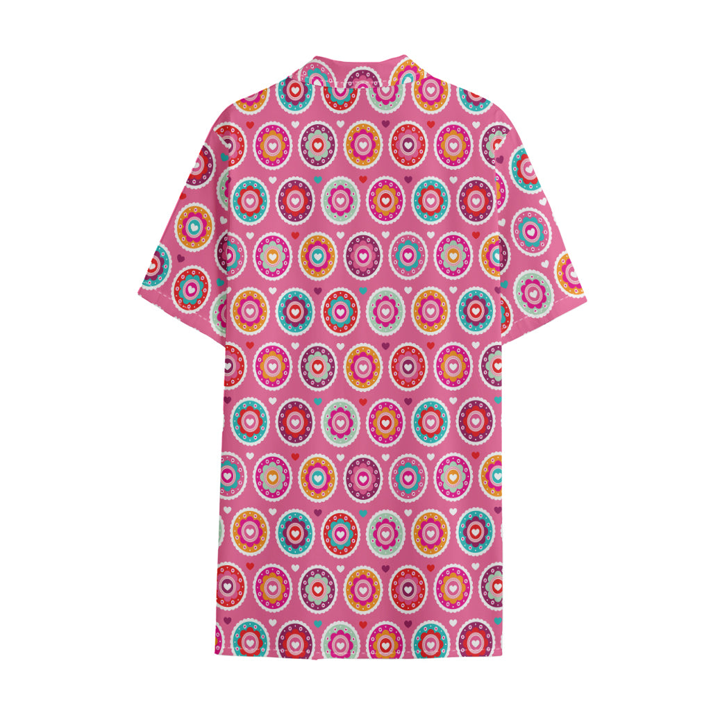 Pink Girly Flower Pattern Print Cotton Hawaiian Shirt