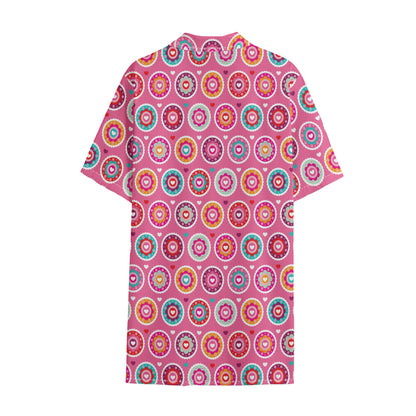 Pink Girly Flower Pattern Print Cotton Hawaiian Shirt