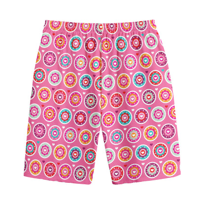 Pink Girly Flower Pattern Print Cotton Shorts