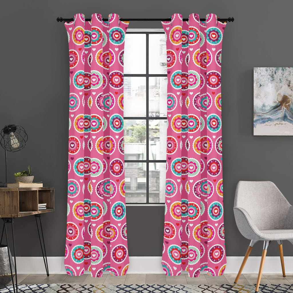 Pink Girly Flower Pattern Print Curtain