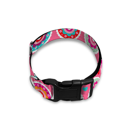 Pink Girly Flower Pattern Print Dog Collar