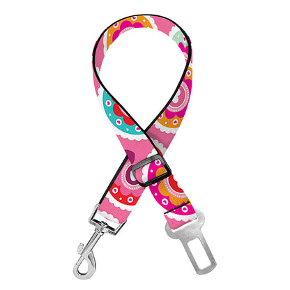 Pink Girly Flower Pattern Print Dog Seat Belt