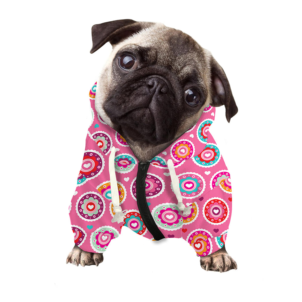 Pink Girly Flower Pattern Print Dog Zip Up Hoodie