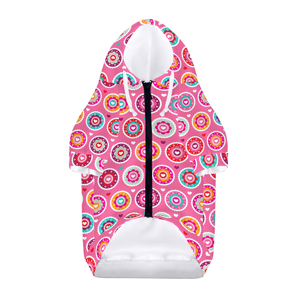 Pink Girly Flower Pattern Print Dog Zip Up Hoodie