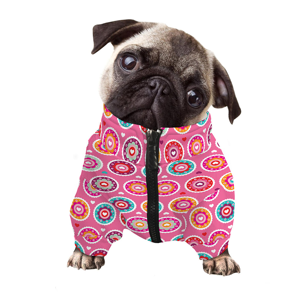 Pink Girly Flower Pattern Print Dog Zip Up Jacket
